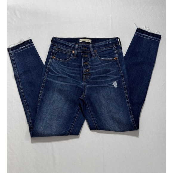 Madewell 10" High Rise Skinny Jeans Women's Size 26 Blue Button Fly Raw Hem - Picture 2 of 16